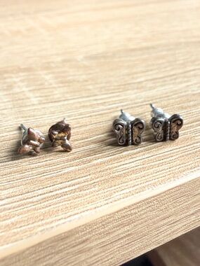 Silver and Bronze Butterfly Stud Earrings - 2 Pairs
